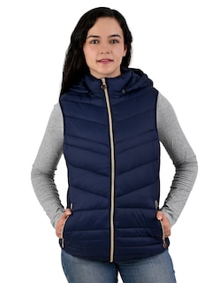 Foto 1 | Foto 1 | Chaleco Capitonado Afelpado Cardigan Capucha Removible Azul Marino