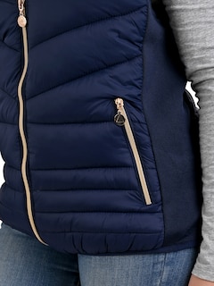Foto 4 | Foto 4 | Chaleco Capitonado Afelpado Cardigan Capucha Removible Azul Marino
