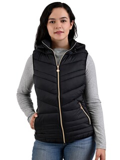 Foto 1 | Foto 1 | Chaleco Capitonado Afelpado Cardigan Capucha Removible Negro