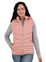 Chaleco Capitonado Afelpado Cardigan Capucha Removible Rosa