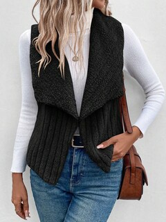 Foto 5 | Foto 5 | Chaleco Tipo Cárdigan Verdusa De Forro Polar Borroso Para Mujer, Color Negro - Venta Internacional.
