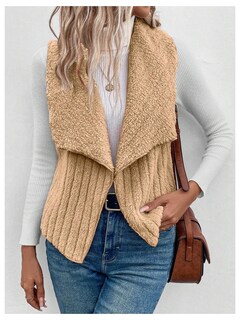 Foto 4 | Foto 4 | Chaleco Tipo Cárdigan Verdusa De Forro Polar Borroso Con Cuello En Cascada Para Mujer - Venta Internacional.