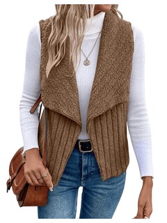 Foto 1 | Foto 1 | Chaleco Tipo Cárdigan Verdusa, Forro Polar Borroso, Cuello En Cascada, Marrón - Venta Internacional.