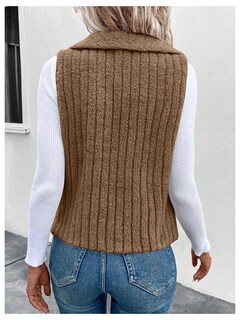 Foto 2 | Foto 2 | Chaleco Tipo Cárdigan Verdusa, Forro Polar Borroso, Cuello En Cascada, Marrón - Venta Internacional.