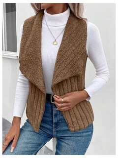 Foto 3 | Foto 3 | Chaleco Tipo Cárdigan Verdusa, Forro Polar Borroso, Cuello En Cascada, Marrón - Venta Internacional.