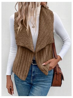 Foto 4 | Foto 4 | Chaleco Tipo Cárdigan Verdusa, Forro Polar Borroso, Cuello En Cascada, Marrón - Venta Internacional.