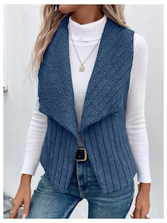 Foto 4 | Foto 4 | Chaleco Tipo Cárdigan Verdusa De Forro Polar Borroso Con Cuello En Cascada Para Mujer - Venta Internacional.