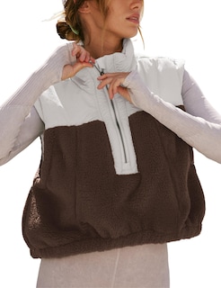 Foto 1 | Foto 1 | Chaleco Yeokou Para Mujer, Forro Polar Sherpa, Corto, Marrón Cálido, Talla M - Venta Internacional.
