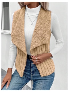 Foto 3 | Foto 3 | Chaleco Tipo Cárdigan Verdusa De Forro Polar Borroso Con Cuello En Cascada Para Mujer - Venta Internacional.