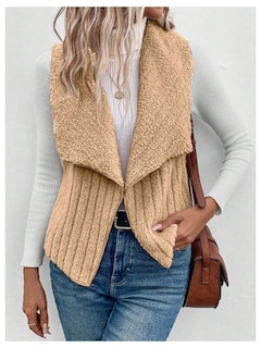 Foto 4 | Foto 4 | Chaleco Tipo Cárdigan Verdusa De Forro Polar Borroso Con Cuello En Cascada Para Mujer - Venta Internacional.