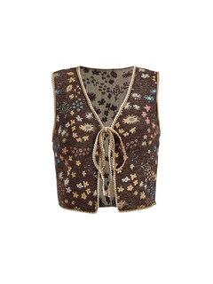 Foto 1 | Foto 1 | Chaleco Verdusa De Jacquard Con Lazo En La Parte Delantera Para Mujer, Marrón - Venta Internacional.