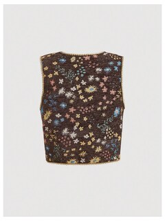 Foto 2 | Foto 2 | Chaleco Verdusa De Jacquard Con Lazo En La Parte Delantera Para Mujer, Marrón - Venta Internacional.