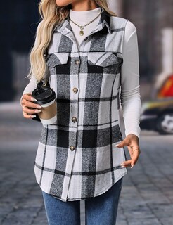 Foto 6 | Foto 6 | Vest Mansy Fall Camisa De Franela A Cuadros Con Solapas Y Botones Para Mujer - Venta Internacional.