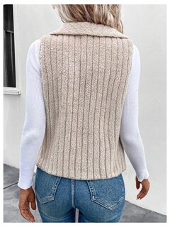 Foto 2 | Foto 2 | Chaleco Tipo Cárdigan Verdusa De Forro Polar Borroso Con Cuello En Cascada Para Mujer - Venta Internacional.