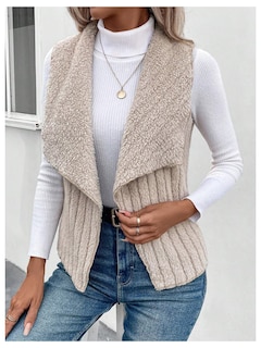 Foto 3 | Foto 3 | Chaleco Tipo Cárdigan Verdusa De Forro Polar Borroso Con Cuello En Cascada Para Mujer - Venta Internacional.