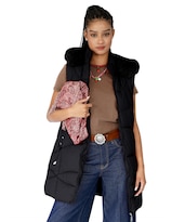 Chaleco Largo Mujer Acolchado Con Capucha Y Peluche