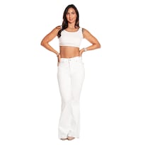 Pantalón Pineda Jeans Acampanado Tiro Alto color Blanco para Mujer