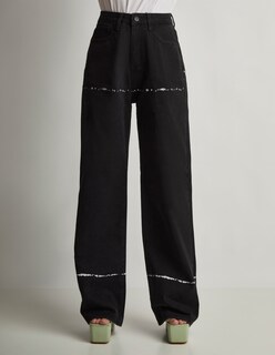 Foto 1 | Foto 1 | Jeans Devendi Color Negro Wide Leg Deslavado