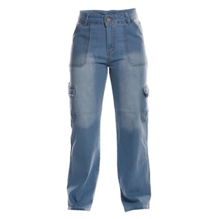 Foto 1 | Foto 1 | Pantalón Mom Cargo De Mezclilla Para Mujer Corte Recto Tiro Alto Estilo Casual Azul Bleanch Pineda Jeans