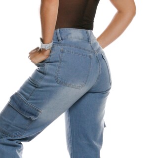 Foto 6 | Foto 6 | Pantalón Mom Cargo De Mezclilla Para Mujer Corte Recto Tiro Alto Estilo Casual Azul Bleanch Pineda Jeans