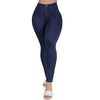 Jeans Corte Colombiano Tela Elástica Realce de Glúteos Cintura Alta para Mujer