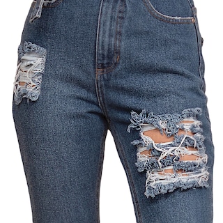 Foto 4 | Foto 4 | Jeans de Mezclilla MCHK 6006 color Azul Corte Recto Diseño con Desgaste Tiro Alto para Mujer