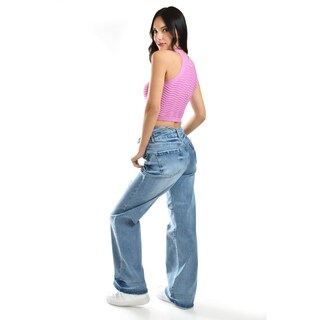 Foto 4 | Foto 4 | Jeans Wide Leg De Cintura Asimetrica /juvenil, 299 (mezclilla Claro) Azul