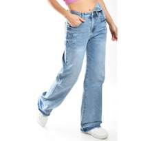 Jeans Wide Leg De Cintura Asimetrica /juvenil, 299 (mezclilla Claro) Azul