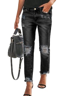 Foto 1 | Foto 1 | Jeans Sidefeel Boyfriend Para Mujer, Negros, Talla 6, Elásticos - Venta Internacional.