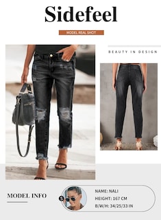 Foto 3 | Foto 3 | Jeans Sidefeel Boyfriend Para Mujer, Negros, Talla 6, Elásticos - Venta Internacional.