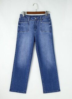 Foto 6 | Foto 6 | Vaqueros Elegantes De Pierna Ancha, Cintura Alta, Mezclilla Recta, Azul Claro - Venta Internacional.