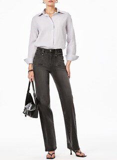 Foto 6 | Foto 6 | Pantalones Vaqueros Elegantes De Pierna Ancha Con Corte De Bota, Cintura Alta, Gris, Para Mujer - Venta Internacional.