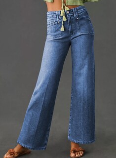 Foto 4 | Foto 4 | Vaqueros Elegantes De Pierna Ancha, Cintura Alta, Rectos, Azul Claro, 8 Mujeres - Venta Internacional.