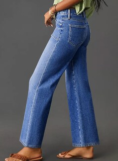 Foto 5 | Foto 5 | Vaqueros Elegantes De Pierna Ancha, Cintura Alta, Rectos, Azul Claro, 8 Mujeres - Venta Internacional.