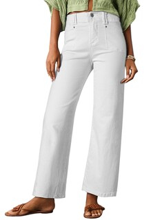 Foto 1 | Foto 1 | Pantalones Vaqueros Elegantes De Pierna Ancha, Cintura Alta, Mujer, Talla 12, Color Blanco - Venta Internacional.