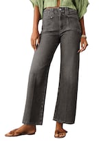 Pantalones Vaqueros Elegantes De Pierna Ancha Con Corte De Bota, Cintura Alta, Gris, Para Mujer - Venta Internacional.