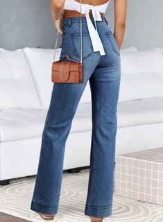 Foto 2 | Foto 2 | Vaqueros Elegantes Con Pernera Recta Y Cintura Alta Para Mujer, Talla 4 - Venta Internacional.
