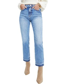 Foto 1 | Foto 1 | Vaqueros Elegantes Con Dobladillo Desgastado Para Mujer, Pierna Recta, Azul Cielo - Venta Internacional.