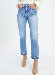 Foto 2 | Foto 2 | Vaqueros Elegantes Con Dobladillo Desgastado Para Mujer, Pierna Recta, Azul Cielo - Venta Internacional.