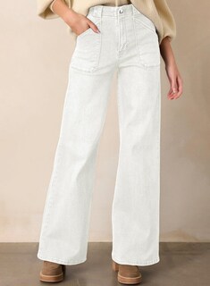 Foto 3 | Foto 3 | Vaqueros Elegantes Para Mujer, Casuales, De Cintura Alta, Rectos, Blancos - Venta Internacional.