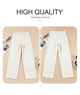 Foto 5 | Foto 5 | Vaqueros Elegantes Para Mujer, Casuales, De Cintura Alta, Rectos, Blancos - Venta Internacional.