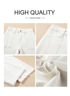 Foto 6 | Foto 6 | Vaqueros Elegantes Para Mujer, Casuales, De Cintura Alta, Rectos, Blancos - Venta Internacional.