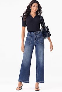 Foto 4 | Foto 4 | Vaqueros Sidefeel Para Mujer, Cintura Alta, Pierna Ancha, Azul, Talla 14 - Venta Internacional.