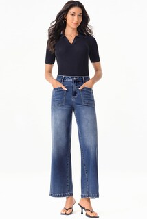 Foto 5 | Foto 5 | Vaqueros Sidefeel Para Mujer, Cintura Alta, Pierna Ancha, Azul, Talla 14 - Venta Internacional.