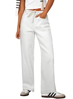 Jeans Sidefeel Para Mujer, Pierna Ancha, Cintura Alta, Color Blanco, Talla 12 - Venta Internacional.