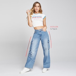 Foto 6 | Foto 6 | Jeans Recto Pierna Ancha Cargo Mujer Cintura Alta 9961stmc