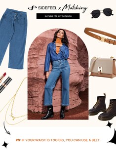 Foto 7 | Foto 7 | Pantalones Vaqueros Sidefeel Para Mujer, Pierna Ancha, Cintura Alta, Azul, Talla 14 - Venta Internacional.