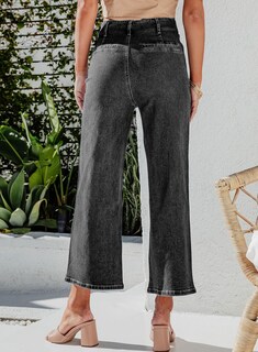 Foto 2 | Foto 2 | Jeans Sidefeel Para Mujer, Pierna Ancha, Cintura Alta, Gris, Talla 12 - Venta Internacional.