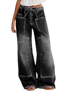 Foto 1 | Foto 1 | Pantalones Vaqueros Anchos Con Diseño De Flamencos, Cintura Media, Negros, 2xl, Para Mujer - Venta Internacional.
