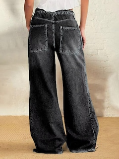 Foto 2 | Foto 2 | Pantalones Vaqueros Anchos Con Diseño De Flamencos, Cintura Media, Negros, 2xl, Para Mujer - Venta Internacional.